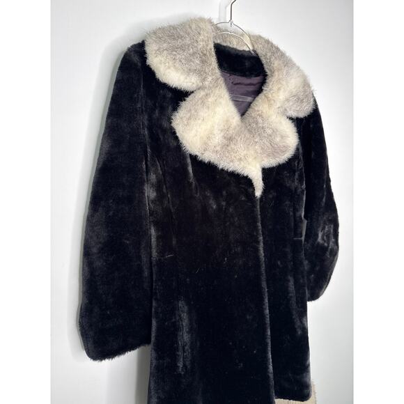 Vintage 60s Sheared Black Fur Two Tone Coat Mod Collar Mod Small